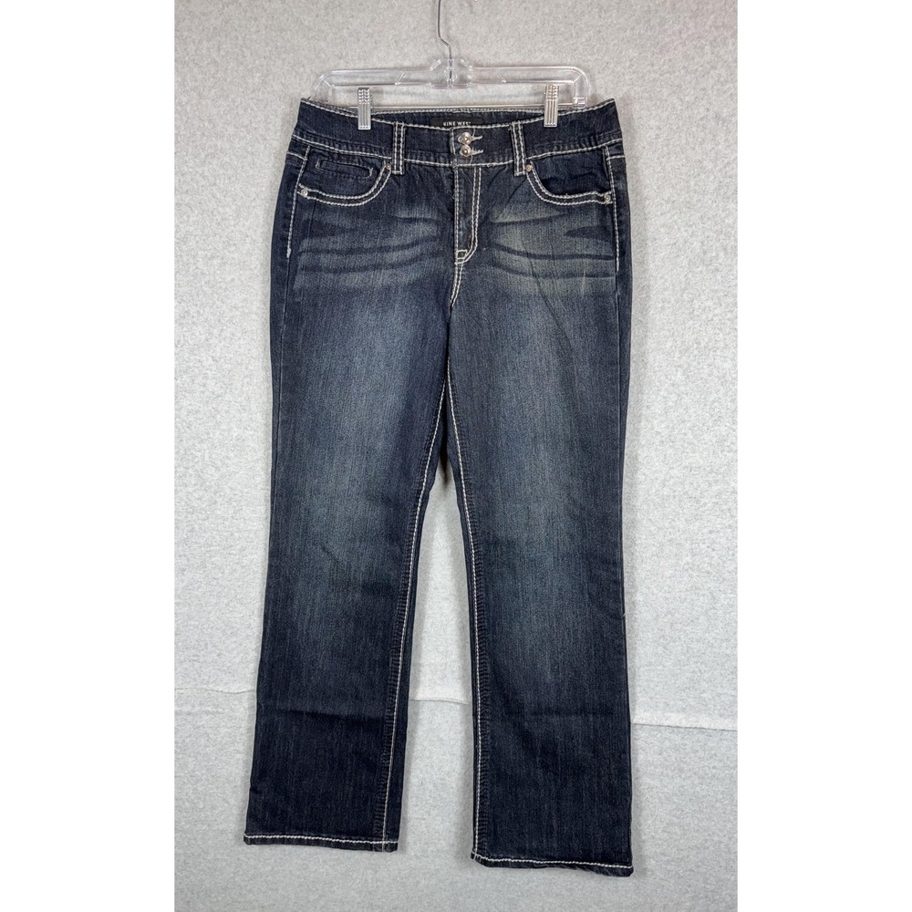 Nine West Jeans Womens 10 Blue Mid Rise Straight‎ Leg Embroidered Pockets Denim